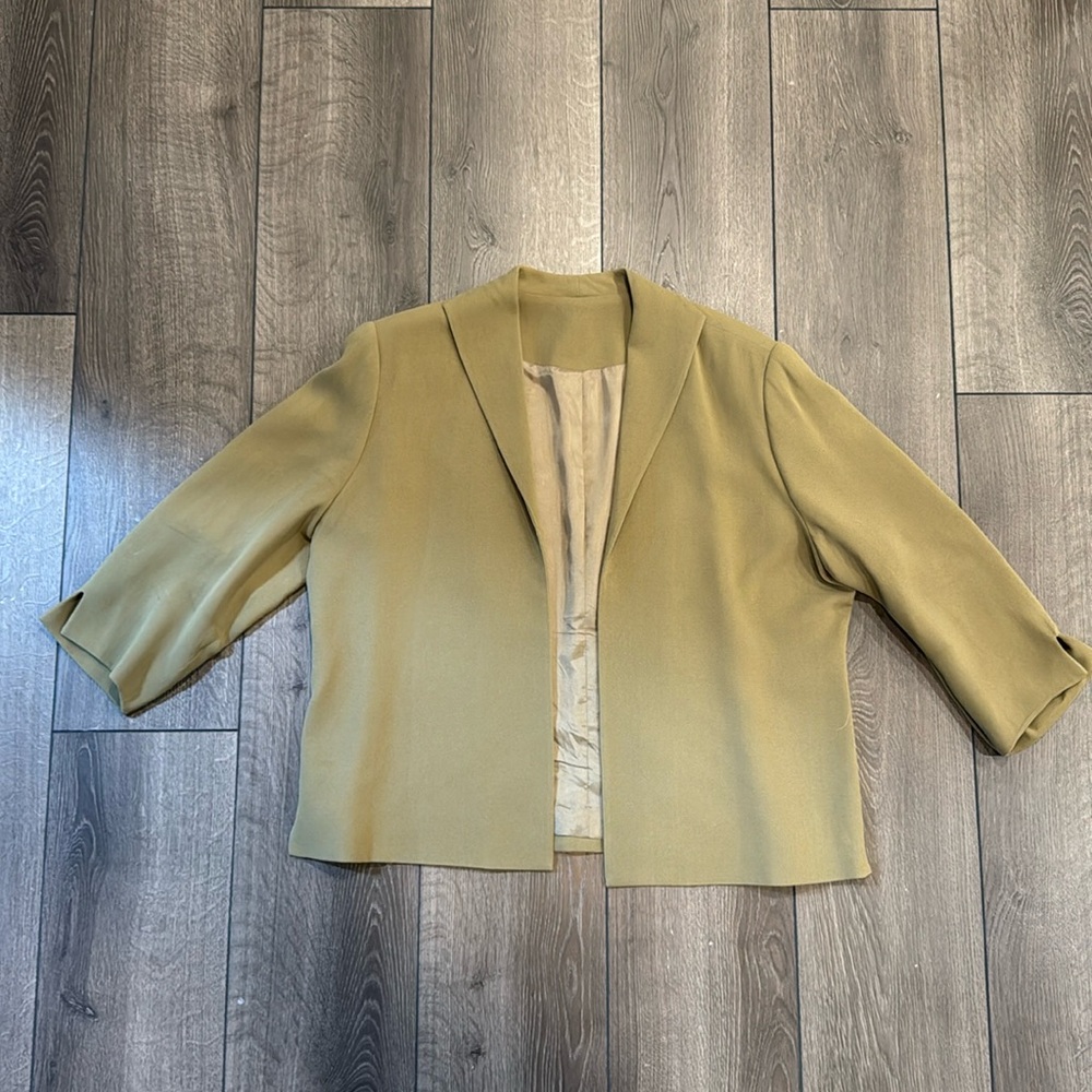 Ann May Women’s Green Brown Silk Blazer Size L